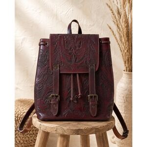 Handmade Genuine Tooled Leather Backpack Oxblood Western Boho Artisan